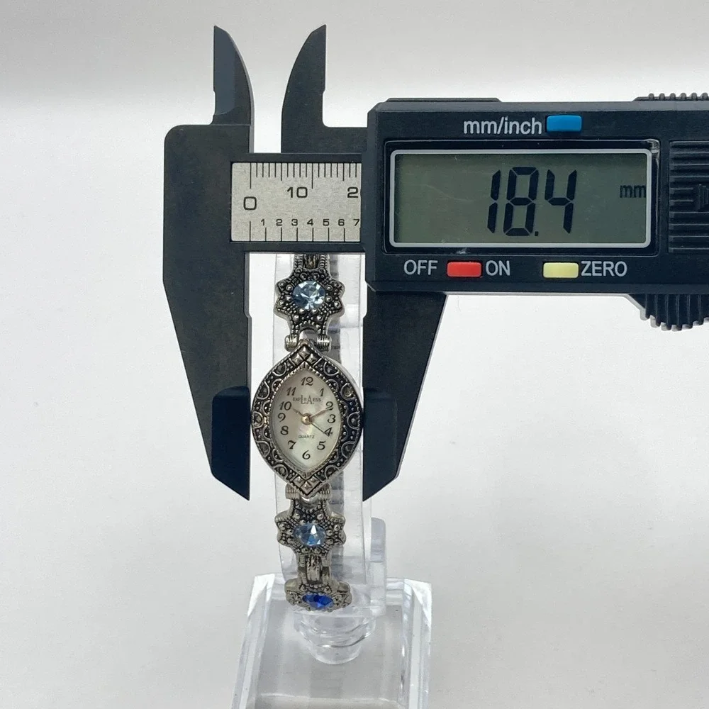 Vtg LA Express Women's Watch MISSING STONE Silver Tone Blue Crystals New Battery
